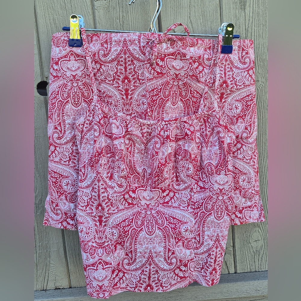 2 Piece Red & White Paisley Halter-top & Skirt Set - I.N. San Francisco - Beach